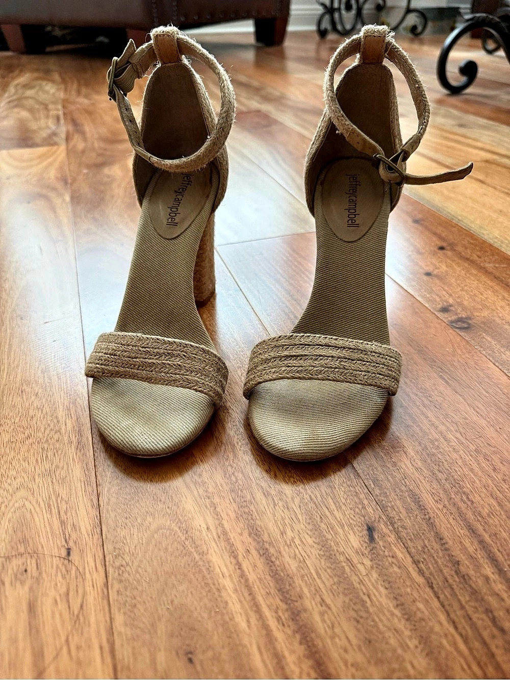 Jeffrey Campbell Rowboat Jute Wrapped Block Heel Sandal Tan US 7.5